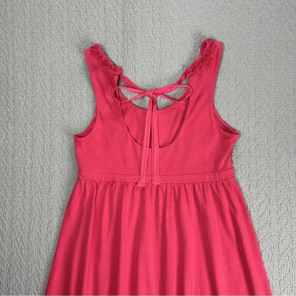 LOFT Pink Cotton Dress with Empire Waist and Scoop Floral Ruffle Neckline - Picture 6 of 10